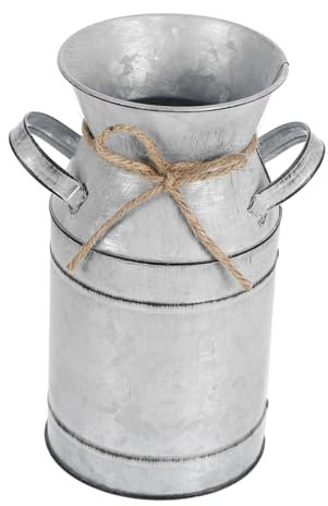Amosfun Vase Métal Galvanisé Forme Bidon Lait Vintage pour Fleurs Fraîches Et Séchées Décor Rustique Shabby Chic Maison Seau Décoratif pour Arrangements Floraux