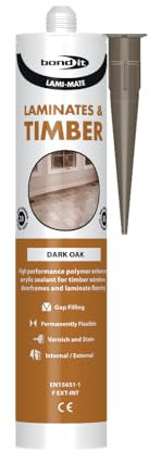 Bond It Lami-Mate Timber & Laminate Sealant Wood Floor Gap Polymer Enhanced Flexible Gap Sealant Filler for Flooring Windows & Doors Paintable & Stainable Indoor & Outdoor Use (Dark Oak, 1)
