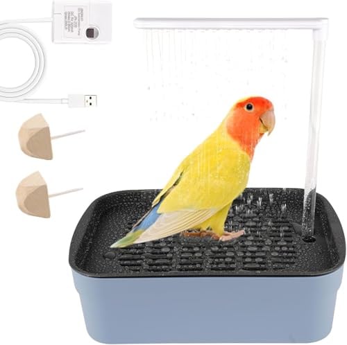 AzulLanse Vogelbad Duschwanne Papagei Automatische Badewanne mit Dusche,Haustier-Umlaufwasserbad,USB-Wasserpumpe,Sprühhebel,2 Molar Stone(grau)