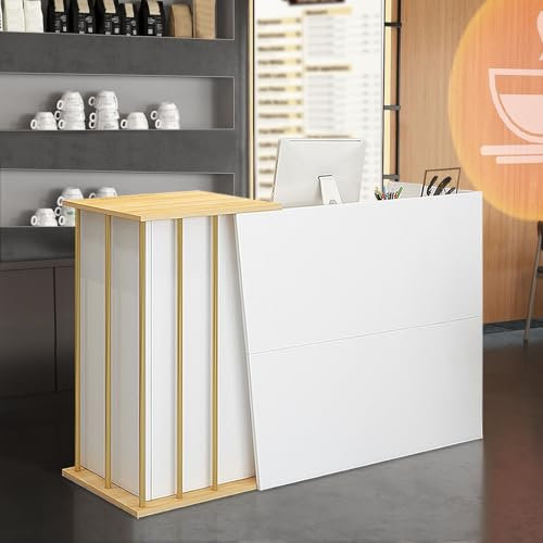 SJMDMZD Modern Empfangstheke Kosmetikstudio, Rezeptionstheke mit Abschließbarer Schublade, Verkaufstheke Ladentheke Tresen mit 4 Stauräumen für Laden Büro Messe Firmenhallen Hotel A 140cm