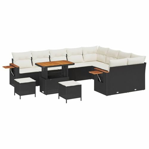vidaXL Garten-Sofa-Set mit Kissen 12 pcs Schwarz Poly Rattan, Garten- und Terrassenmöbel, modernes modulares Outdoor-Sofa, wetterfestes Lounge-Set mit Stauraum für Bequeme Sommermomente.