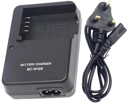 BC-W126 NP-W126 NP-W126S Battery Charger for Fujifilm FinePix X100VI, X100V, X100F, X-A5, X-A10, X-E4, X-Pro2, X-Pro3, X-T1, X-T2, X-T3, X-T10, X-T20, X-T30, X-T30 II Camera & 120cm AC Power Cord