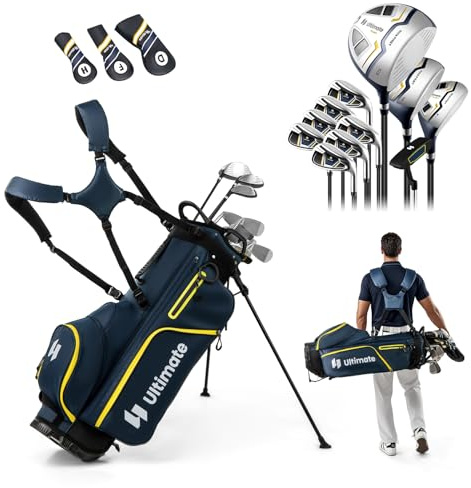 COSTWAY 15 Piezas de Palos Golf para Hombre, Bolsa con Soporte, Driver #1 de 460CC, #3 Madera de Fairway, Híbrido, Hierros #5#6#7#8#9#P #S, Putter, Fundas para Palos y Cubierta Impermeable