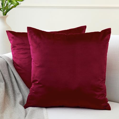 Encasa XO Samt Kissenbezug, Sofakissen ohne Füllung 30x30 cm | Kastanienbraun, Pillingresistent & Knitterfrei | Unsichtbarer Reißverschluss | Pflegeleicht & Farbecht | Quadrat | 2er Set