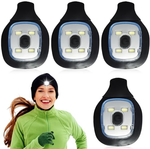 Behogan LED Clip Lampe: 4 Stück Batteriebetrieben Weißlicht LED Stirnlampe, Drückschalter Mütze Licht, 1W Leistung LED Clip Lampe Jogger, für Outdoor Aktivitäten (Weißlicht)