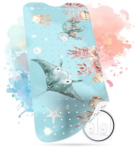 SilverRack Badewannenmatte Kinder rutschfest 100x40cm BPA frei | Antirutschmatte Badewanne, Badematte Kinder, für Baby & Kinder, Rochen Unterwasserwelt Grün rechts