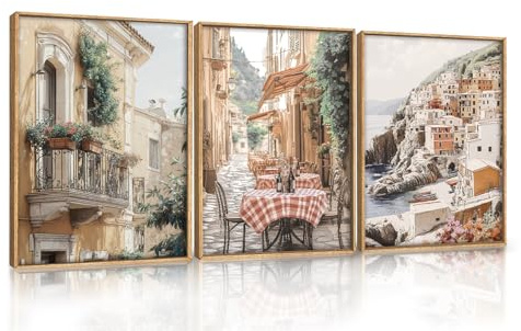 ANHUIB Vintage Stadtlandschaft Leinwand Wandbild mit Rahmen Italien Stadtpanorama Leinwandbild Moderne Minimalistische Poster Modern Leinwand Bilder Wandkunst Deko für Wohnzimmer Schlafzimmer 30×40cm
