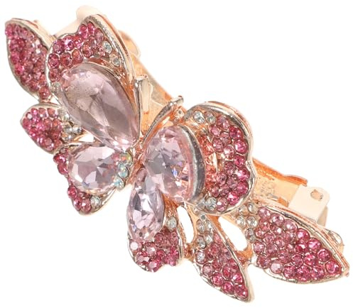 Barrette à Ressort en Métal Rose pour Femmes, Ornée de Cristaux | Pince Élégante pour Mariée, Confort de Port, Ne Blesse Pas le Cuir Chevelu, Adaptée aux Plages et Banquets