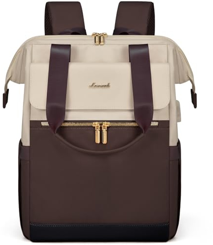 LOVEVOOK Rucksack Kaffee, Moderner Laptop Schulrucksack, Schultasche Teenager Backpack Women Elegant Tagesrucksäcke Handtasche 2 in 1, 15,6 Zoll für Uni Büro Arbeit, Beige & kaffee