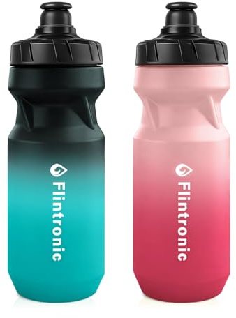 flintronic 2PCS Sports Water Bottle, 650ml Squeeze Water Bottle, BPA Free, Leakproof Cycling Bottles for Running Cycling Hiking and Outdoor(Gradient Pink/Black Blue)