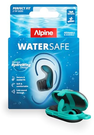Alpine WaterSafe Swimming Earplugs | Blocks Water | Comes with 2 tip Sizes | Reusable & secure fit | For swimming, showering and other water activities | 1 pair with 2 tip sizes | Hear your environment