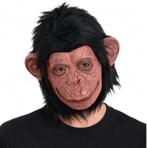 Pigmiss Realistic Monkey Mask Latex Full Head Mask with Black Hair, Animal Ape Costume for Adult Halloween Cosplay Masquerade Party Prop