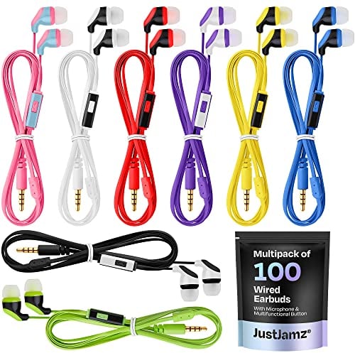 100x Multipack | Bulk Earbuds with Microphone, For Schools, Classroom, Libraries, Museums, Wired in-Ear Earphones with Mic For Kids, Teenagers & Adults, Affordable Bulk Headphones