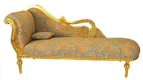 Casa Padrino Barock Luxus Chaiselongue Antik Gold-Türkis-Rot Muster/Gold - Golden Wings - Luxus Qualität