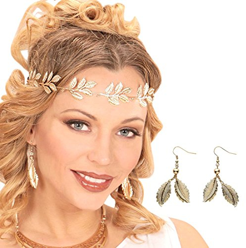 Amakando Blatt Ohrhänger Blätter Elfen Ohrringe Gold Aphrodite Ohrclips Göttin Antike Ohrstecker Griechin Damen Kostüm Schmuck Elben Prinzessin Ohrschmuck