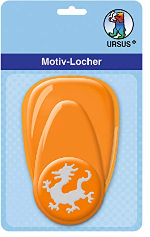 Ursus 19480040 - Motivlocher mit Hebel mittel, Drache, orange, ausgestanztes Motiv ca. 25,4 mm, aus Kunststoff mit Metallstanze, geeignet für Grammaturen von 160 220 g /qm, keine