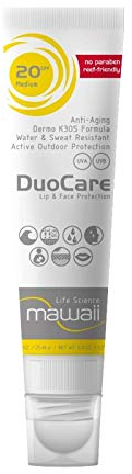 Mawaii SunDuo Sonnencreme für Gesicht und Lippen - 20 SPF, 25ml - 2 in 1 Pflege empfindliche Haut UV-Creme für den Wintersport, Windschutz, Sonnenschutz und wasserfester Rundumschutz