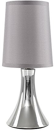 MiniSun | Small Modern Curved Base Chrome Touch Table Lamp with a Grey Fabric Shade | Table Lamps, Home Décor & Improvement Essential