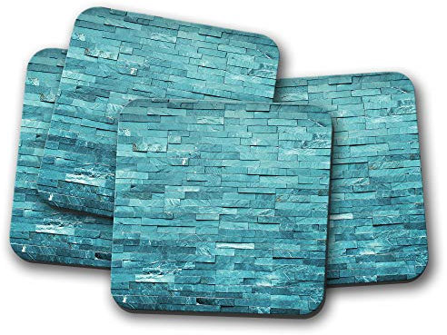 Lot de 4 sous-verres muraux en pierre bleu sarcelle - Design intérieur marbré #15835