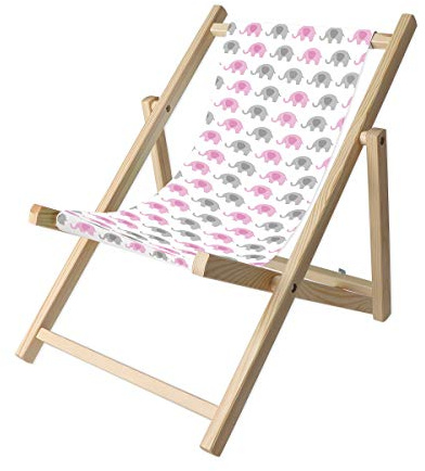 Promo Trade Kinder- Liegestuhl, naturbelassenes Kiefernholz, umweltverträglich mit verschiedenen Motiven (Elefant rosa)