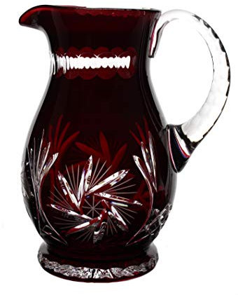 Krug Wasserkaraffe mit Henkel Rot geschliffen Kristallglas 25 cm