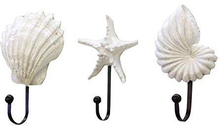 FADDR Sea Shell Wandhaken, 3 Stück Harz Muschel Kleiderhaken, Meer Strand Ozean unter dem Motto Handtuch Hut Kleiderbügel Wand dekorative Lagerung Haken zum Aufhängen von Kleidung/Schals/Schmuck