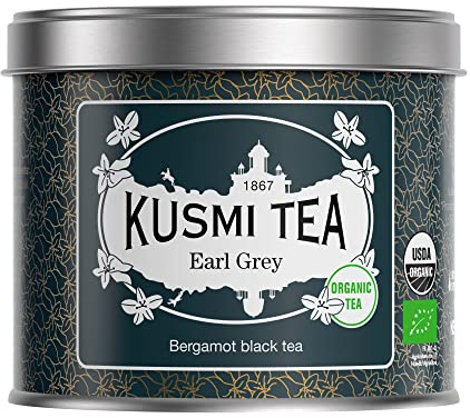 Kusmi Tea - Earl Grey Bio - Thé Noir Earl Grey Biologique Aromatisé à l'Huile Essentielle de Bergamote - Boîte Thé Métal 100g - Quantité pour environ 50 Tasses