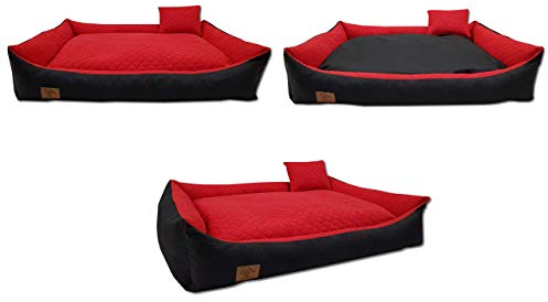Odolplusz XXL - Hundebett für große Hunde - Hundekissen - Hundesofa mit Wendekissen | Bezug abnehmbar und waschbar [ 120x80cm, Schwarz-Rot ]
