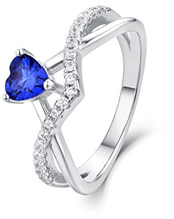 Starnny Herz Ringe Frauen Silber 925 Verlobungsring Eheringe Damen Ring mit 0,5 ct Herz 5A Zirkonia September Geburtsstein Saphir für Damen,54 A