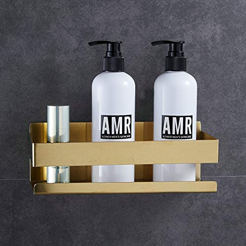 Étagère de douche auto-adhésive pour salle de bain, installation sans perçage, doré brossé