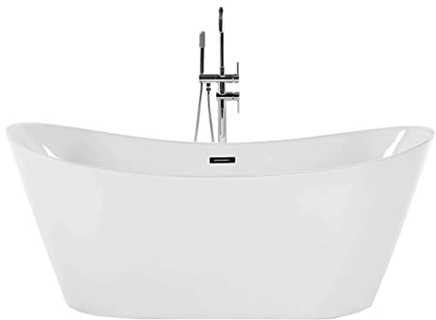Stilvolle Acryl Badewanne oval freistehend weiß mit Überlauf 160 x 76 cm Antiqua