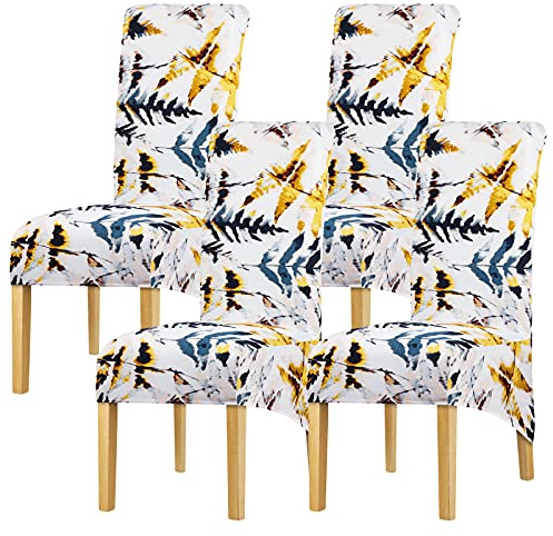 Leorate Dining Chair Slipcover XL Size High Back Chair Cover Stretch Spandex Printing Chair Protector for Wedding Party Banquet Hotel Home Decor (Pack of 4, Color-322)