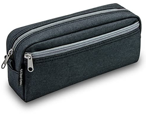 HASVREOG Big Capacity Pencil Case Large Capacity Pen Bag for Students Stationery Pouch Pencil Box Desk Organizer with Smooth Zipper Portable Pencil Pouch for School Office Supplies(Black)