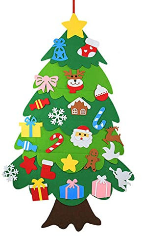 Árbol de Navidad de Fieltro Niños DIY Juguete Hecho a Mano Regalos de año Nuevo Juguete Infantil Hecho a Mano Árboles de Navidad Decoraciones para el hogar Adornos navideños-Stitch 25 Colgantes, Rei