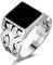 HORHEAR Silberring für Männer im Vintage-Stil Mit Quadratischem Schwarzem Onyx-Stein 925 Thai-Sterlingsilber Durchbrochener Ring (US9)