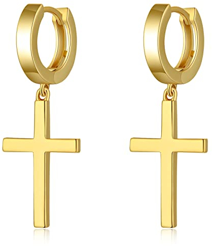 Kreuz Ohrringe Gold Kreuz Creolen Ohrringe Gold Herren Damen Kreuzohrringe Vergoldet Hängend Ohrhänger für Männer Frauen