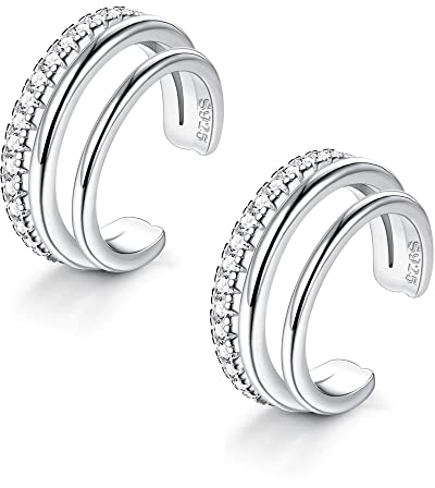 ORAZIO 2Pcs Ear Cuff Set Damen 925 Sterlingsilber Ohrklemme Ohrmanschette Gold Helix Knorpel Clip Wickelohrring Fakepircings Ohrspange Ohrklemme Cuffs, A-Silber