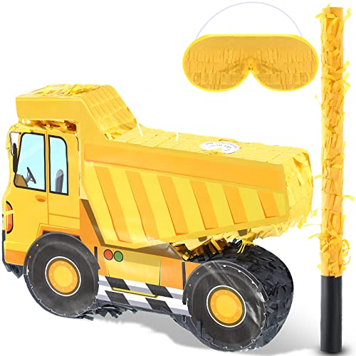 Bau Muldenkipper Pinata Bundle Bau Pinata mit Augenbinde und Stab Bauen Themen Party Zubehör Traktor Bagger Pinatas für Jungen Kinder Bau Geburtstag Party Dekorationen