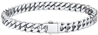Bestyle Pulseras Cubanas Cadenas Hombre Mujer Acero Inoxidable 316L | Pulsera Eslabones 5/7/9/12mm Ancho,Plateado/Dorado/Negro,19cm/21cm/23cm Longitud Joyería para Hombres