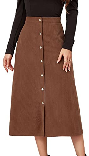 Faldas de Pana para Mujer Falda Larga de Pana Cintura Alta Corte en a Estrecho Falda de Invierno Falda Midi Informal Falda Midi Falda de Ocio Falda de Mujer Falda de Fiesta con Tapeta de(XL-Marrón)