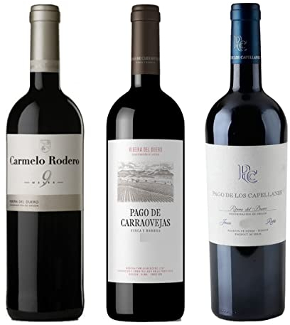 Pack Vinos Ribera del Duero - Envio 24h - Vinos Regalo - C. Rodero 9m, P. Carraovejas, P.Capellanes 5m- Cosecha Privada (3 x Botella 75 cl, 1.03)