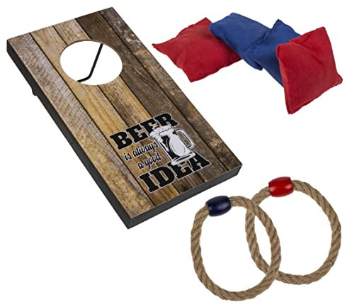 MIK funshopping Witziges Trinkspiel Partyspiel Saufspiel für Erwachsene Silvester Geburtstagsparty (Ring Toss mit 4 Wurfsäckchen & 2 Wurfringen)