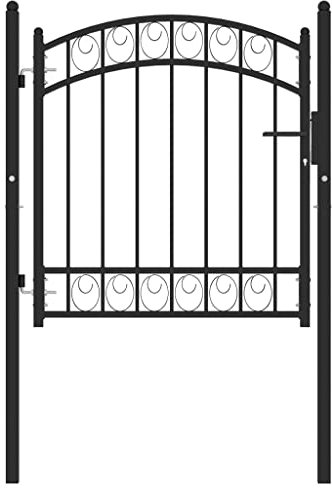 HOMIUSE Zauntor mit Gewölbter Spitze Stahl 1x1 M Schwarz Bogentür Gartentor Metall SgartentüR Ichtschutz Garten Garden Gate Premium Gartentür Gartentor Eingangstor Mit Speerspitzen 3 keys