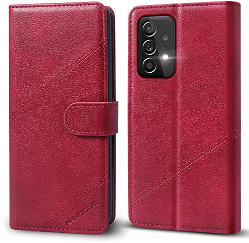 KRAFTCARE Handyhülle für Samsung Galaxy A23 Hülle | Klapphülle mit Premium PU Leder, 3 Kartenfächer + Geldscheinfach, Ständer, Stoßfeste, RFID Blockierung, Weinrot