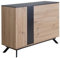 FineBuy Sideboard 110x87x40 cm MDF Anrichte in Eiche-Dekor/Schwarz, Kommode mit 4 Schubladen, Kommodenschrank Flurschrank mit Tür Modern, Standschrank Wohnzimmer mit Metallbeine
