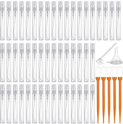 STARVAST 100 Stück 5ml Parfumzerstäuber Sprühflasche, Mini Feinnebel Sprühflasche Transparent, Leer Zerstäuber Sprühflaschen 5ml, Duftproben Fläschchen für Parfüm, mit Tropftrichter Dispenser Trichter