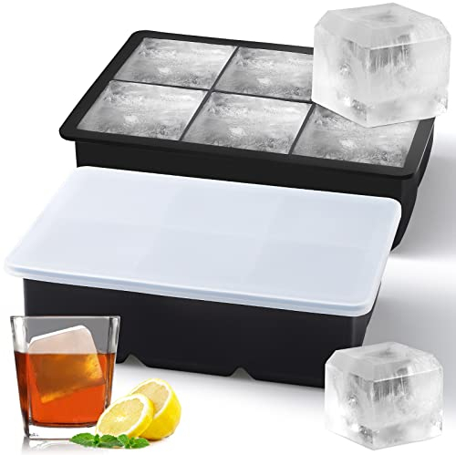 Sinnsally Eiswürfelform Silikon,XXL Eiswürfelform Eiswürfelformen & Eiswürfelschalen mit Deckel,Eiskugelform Eiswürfelbehälter Eiswürfel Form (2er-Pack 6 Eiswürfelform mit Deckel)