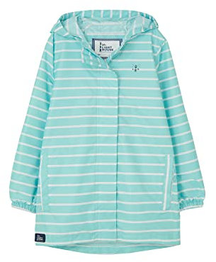 LightHouse Girls Cara Kids Waterproof Packable Rain Parka - Kids Windproof Spring Summer Outdoor Coat with Hood - Soft Turquoise Stripe - 5-6years