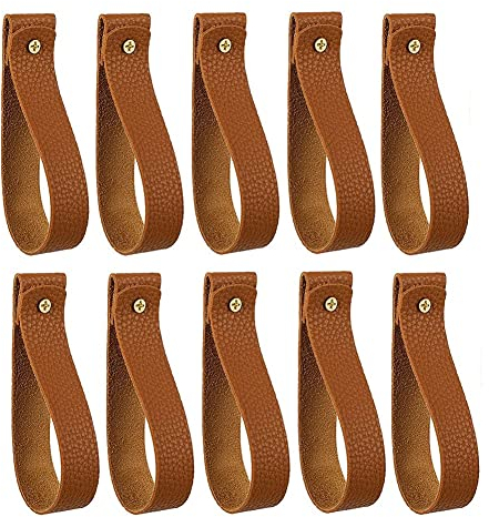 Geieold 10 Stück Wandhaken, Halterung für Gardinenstange aus PU-Leder, Lederriemen für Aufhängung, Basteln, Wandhaken, Bohème,