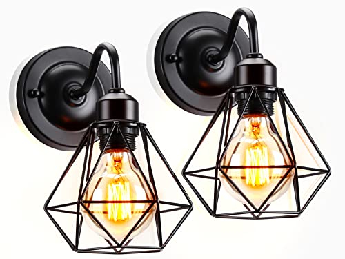 PETITES ECREVISSES 2 Stücke Wandleuchte Innen Industriell Wandlampen E27 Vintage Lampenschirm 160mm Metall Lampe Schlafzimmer Drehung Beleuchtung für Wohnzimmer Küche Flur (Schwarz B -2)